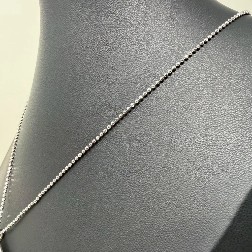 925 Sterling Silver CZ Dog Tag Necklace Made in Turkey Ball Chain Unisex Pendant